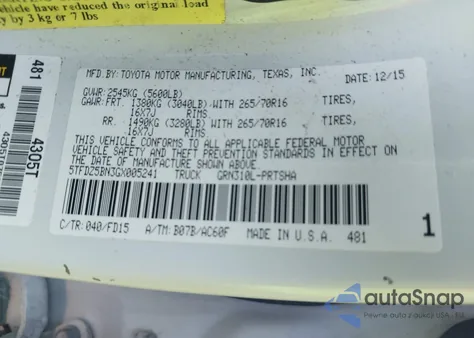 2016 Toyota Tacoma Trd Off Road из США, поврежденный, VIN 5TFDZ5BN3GX005241